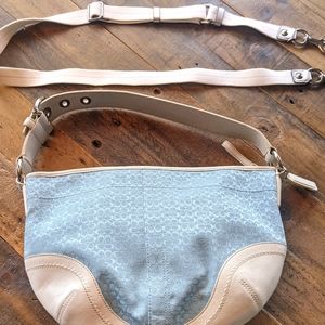 Light Blue Coach Purse With Classic Print